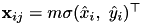 $ \mathbf{x}_{ij} = m\sigma(\hat x_i,\ \hat y_i)^\top $