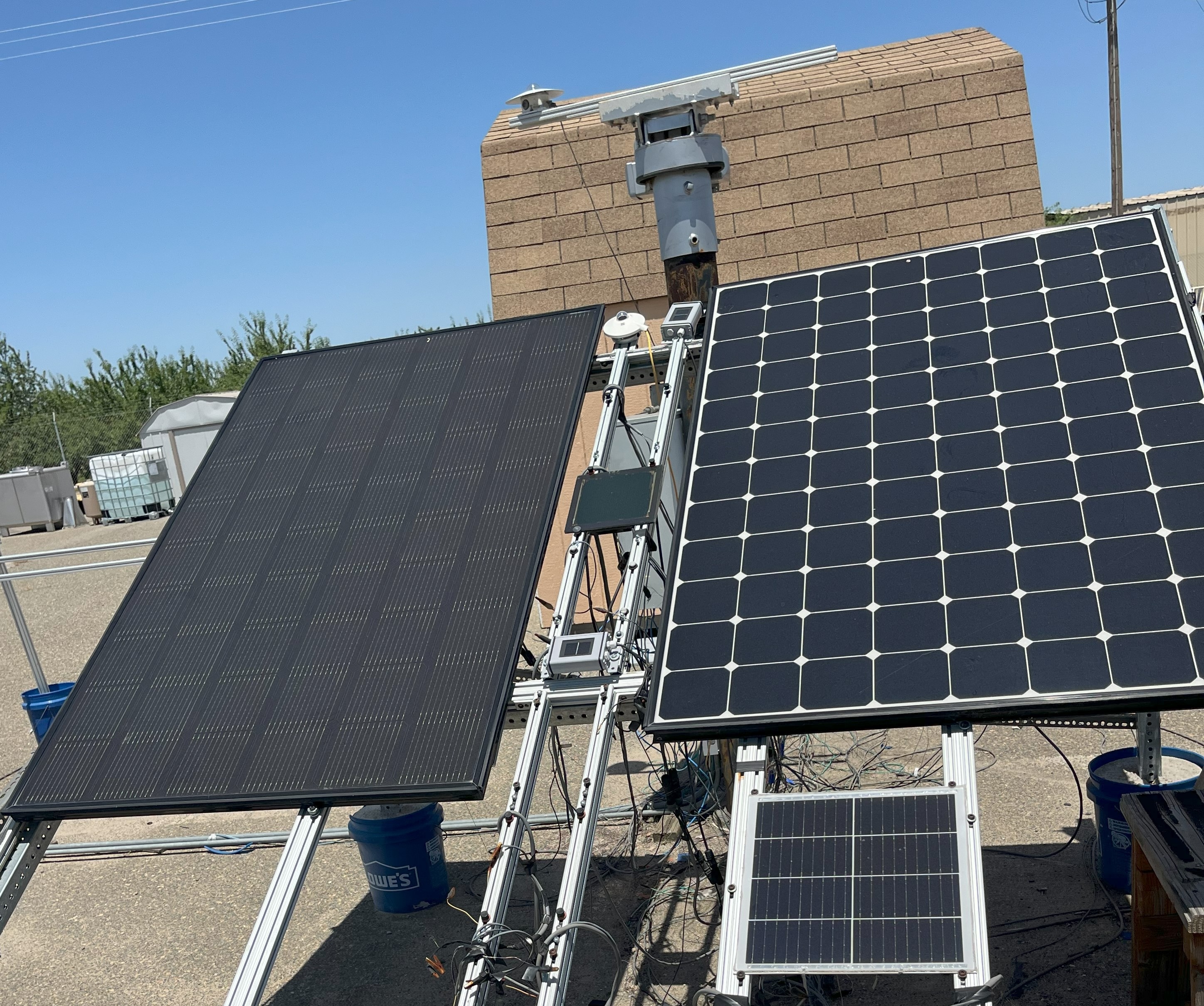 Test frame with solar panels